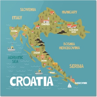 Croatia illustrated map Posters and Art